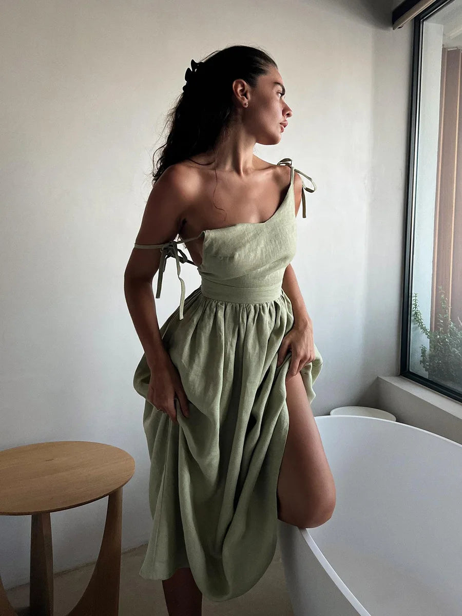 Vestido Santorini: elegante vestido largo de lino para verano