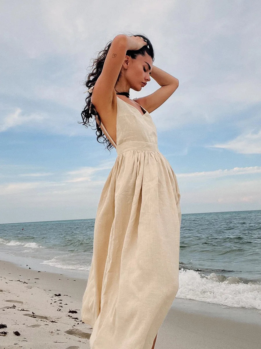Vestido Santorini: elegante vestido largo de lino para verano