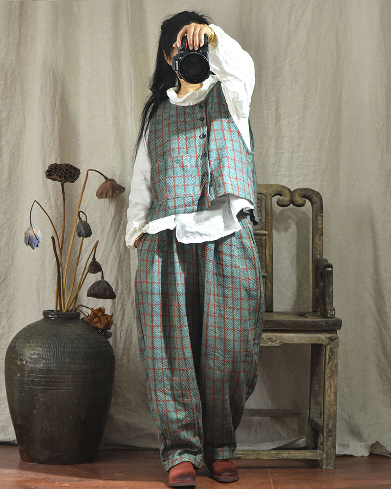 Vintage Plaid Linen Pants