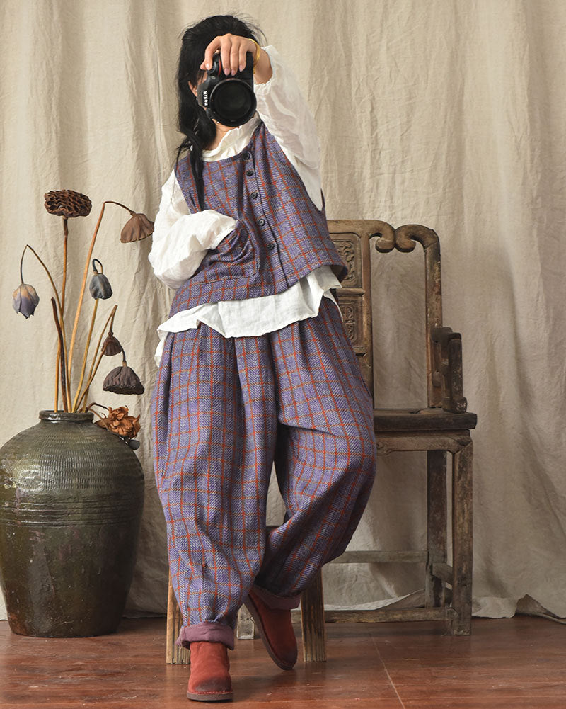 Vintage Plaid Linen Pants