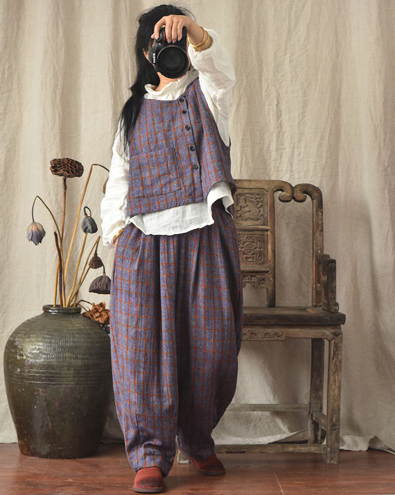 Vintage Plaid Linen Pants
