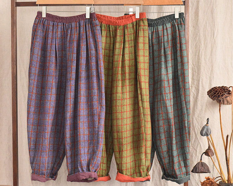 Vintage Plaid Linen Pants