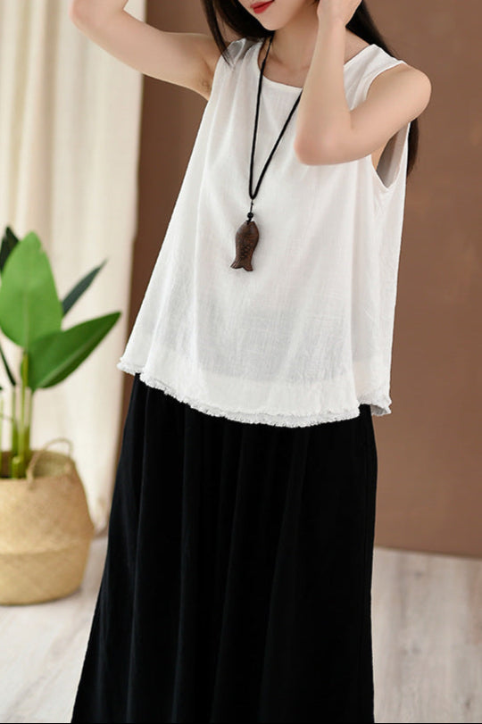 Blusa de lino sin mangas Vintage Breeze