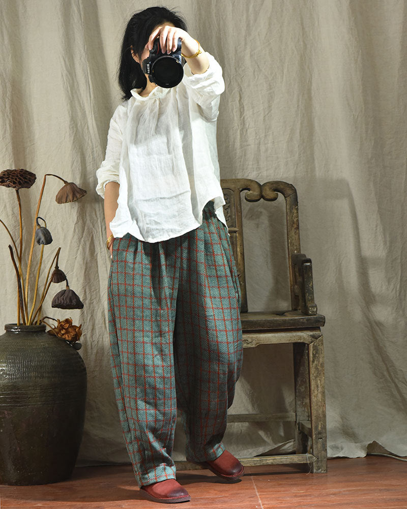 Vintage Plaid Linen Pants