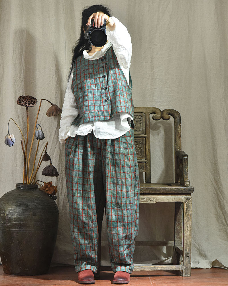 Vintage Plaid Linen Pants