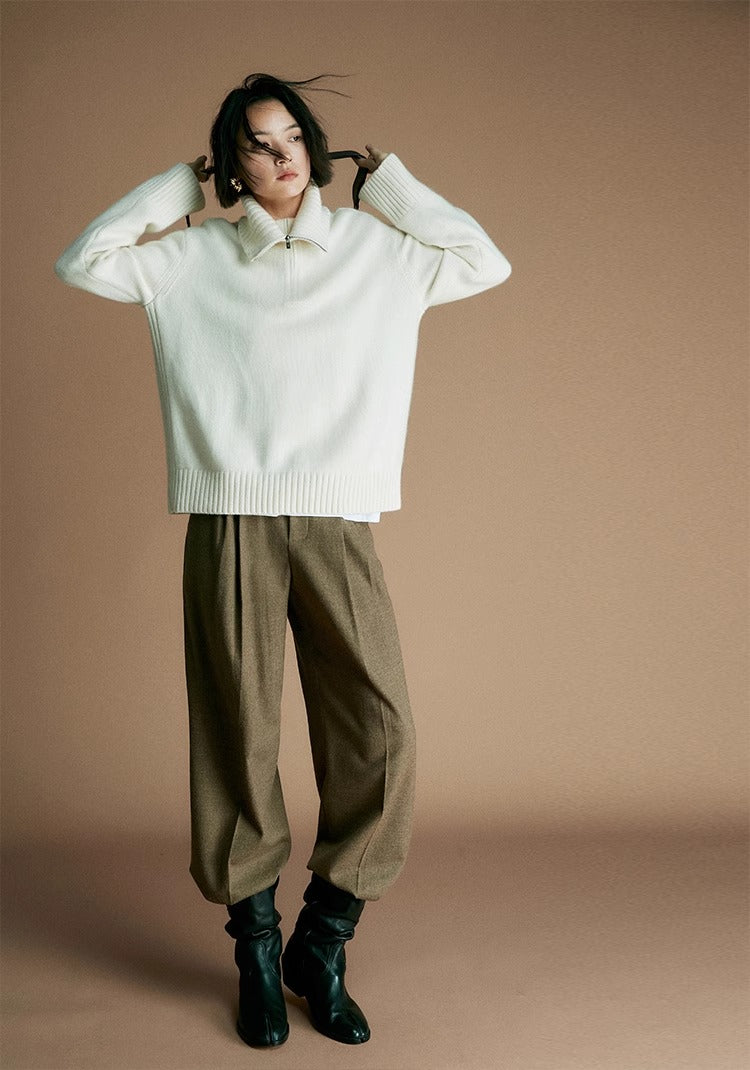 Cozy Zip Wool Knit Sweater for Women – Half-Zip Collar Pullover with 80% Wool Blend | COANDMI Collection