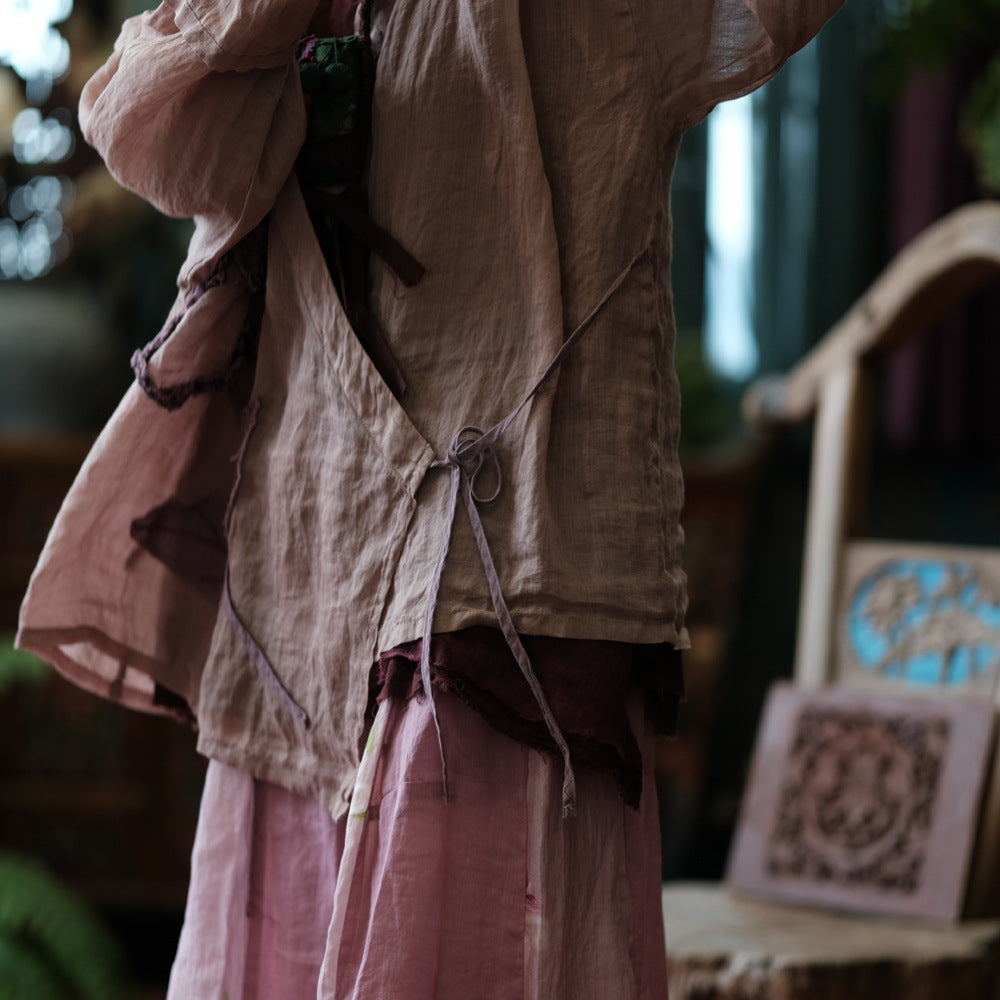 Chemisier vintage à fleurs en ramie