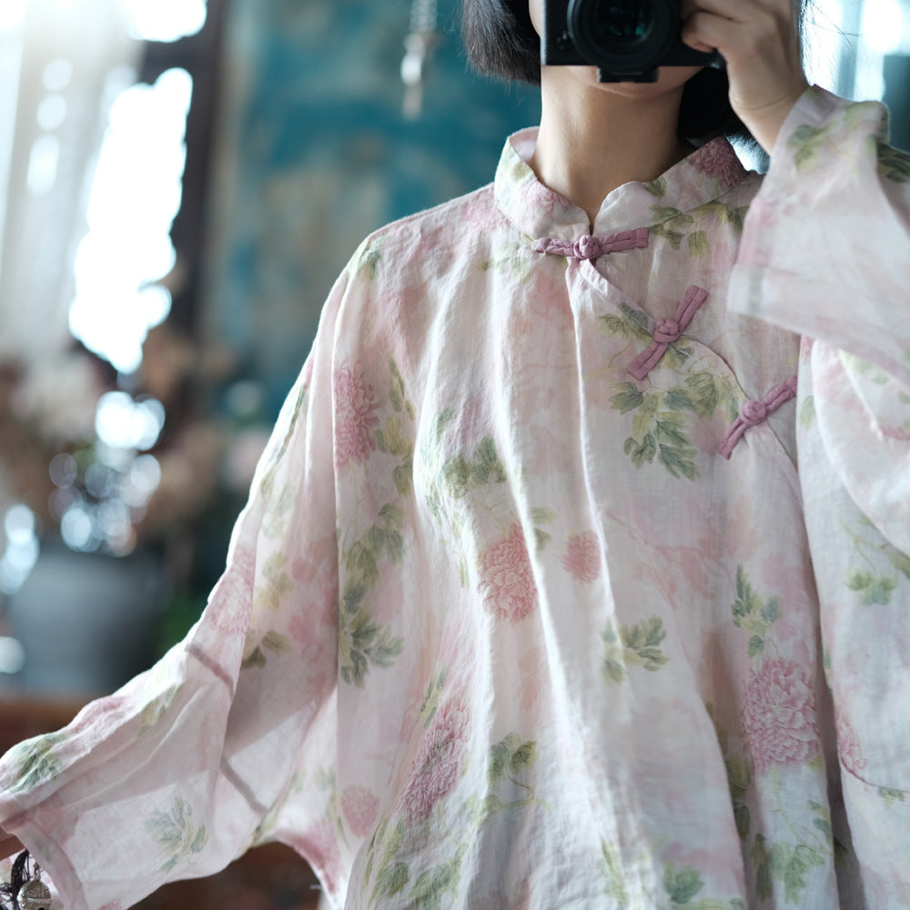 Chemisier vintage à fleurs et coupe-vent