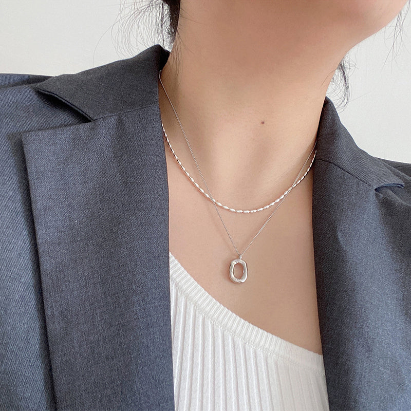 Collier ras du cou en argent sterling 925 avec perles géométriques simples