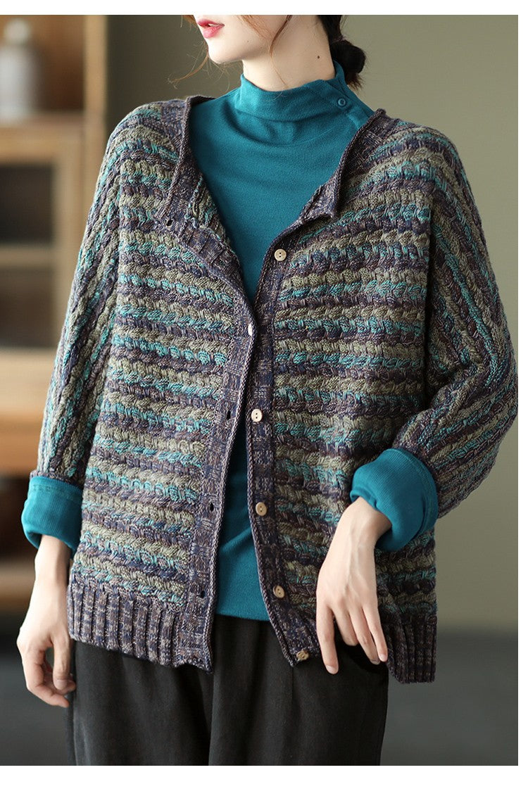 Cardigan en tricot rayé vintage