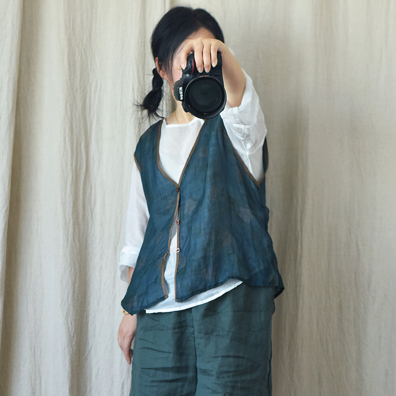 Gilet col en V en ramie florale