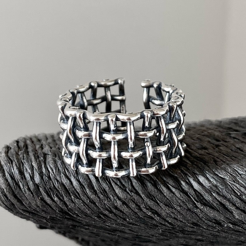 Bague géométrique en argent sterling 925 faite à la main
