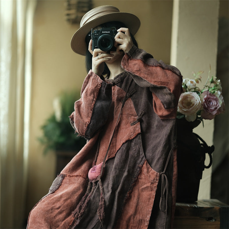 Robe vintage en lin patchwork