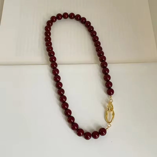 Minar French Dark Red Agate Choker Necklace