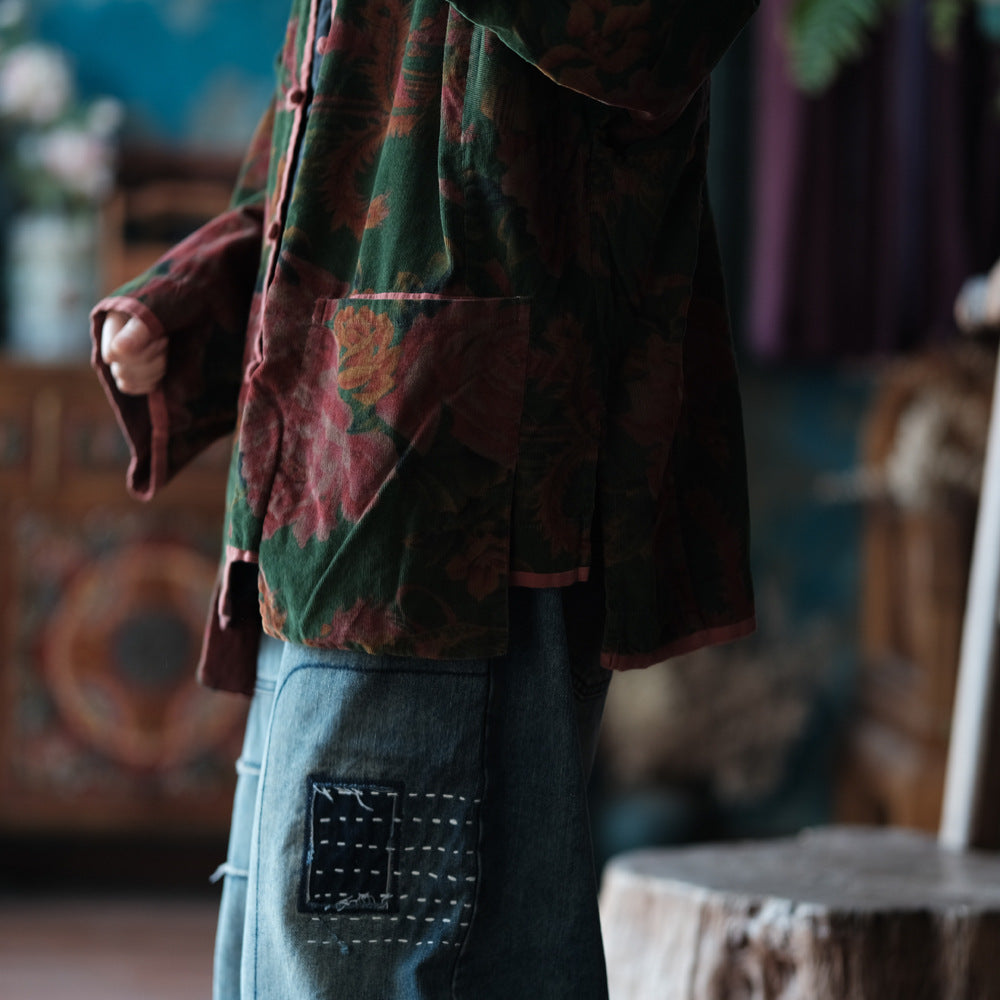 Veste vintage en lin à motifs ethniques