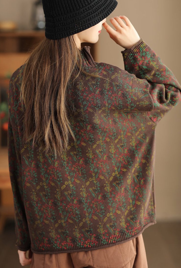 Suéter de punto vintage con flores