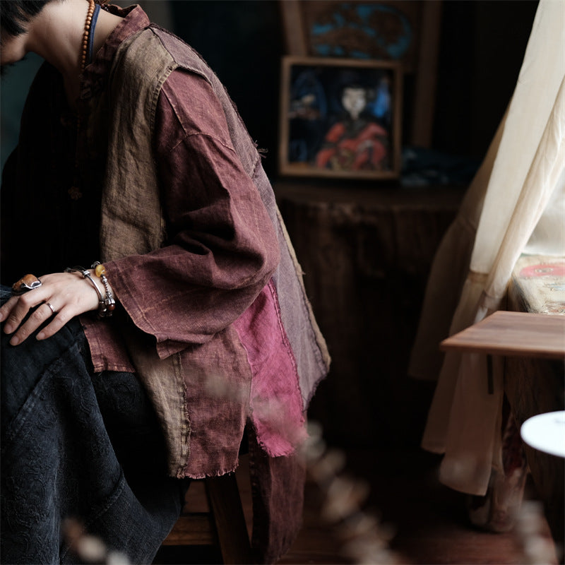 Gilet patchwork vintage en lin
