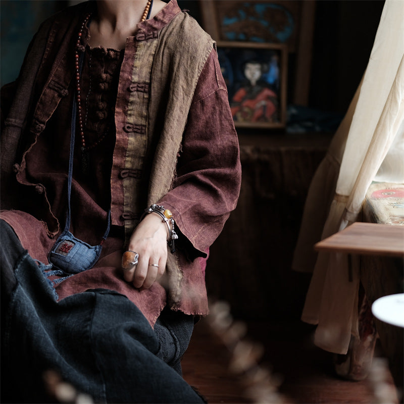 Gilet patchwork vintage en lin