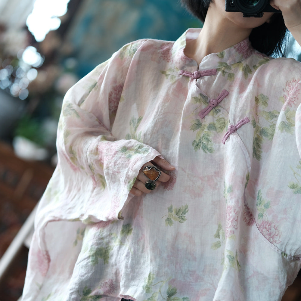 Chemisier vintage à fleurs et coupe-vent