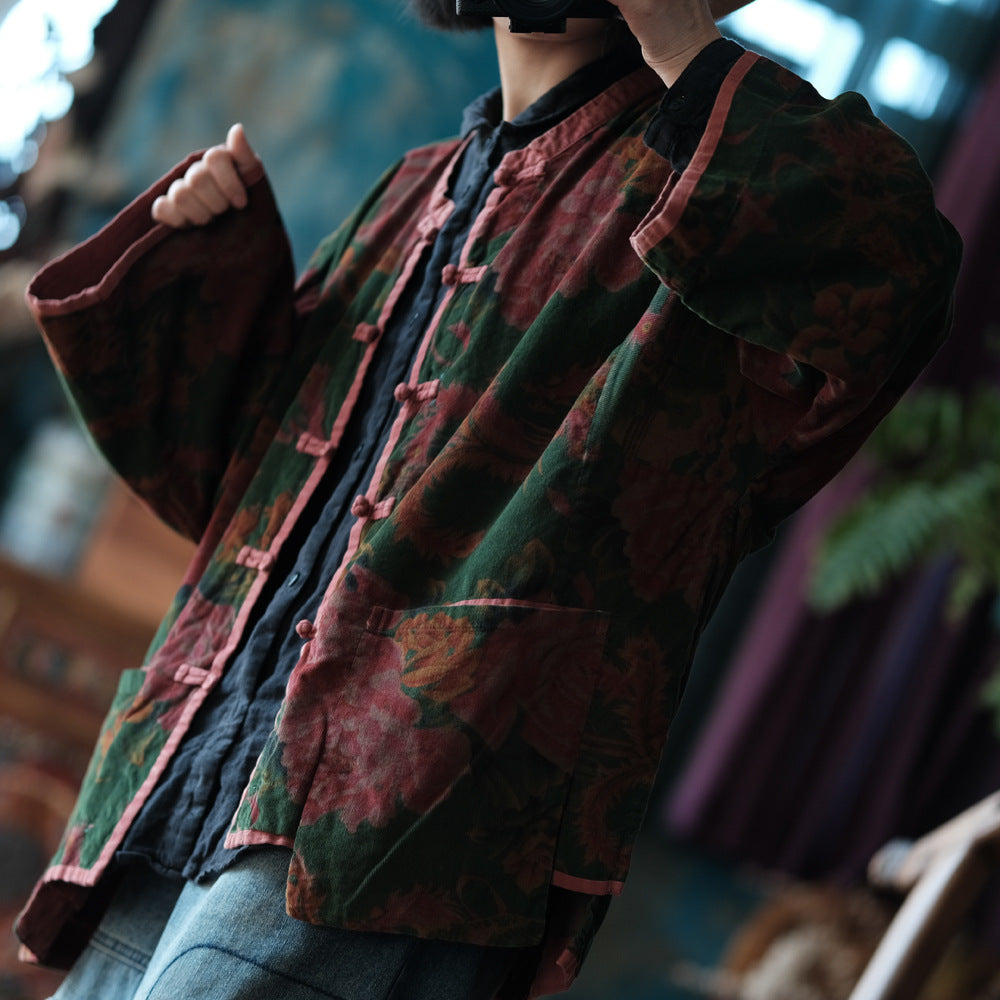 Veste vintage en lin à motifs ethniques