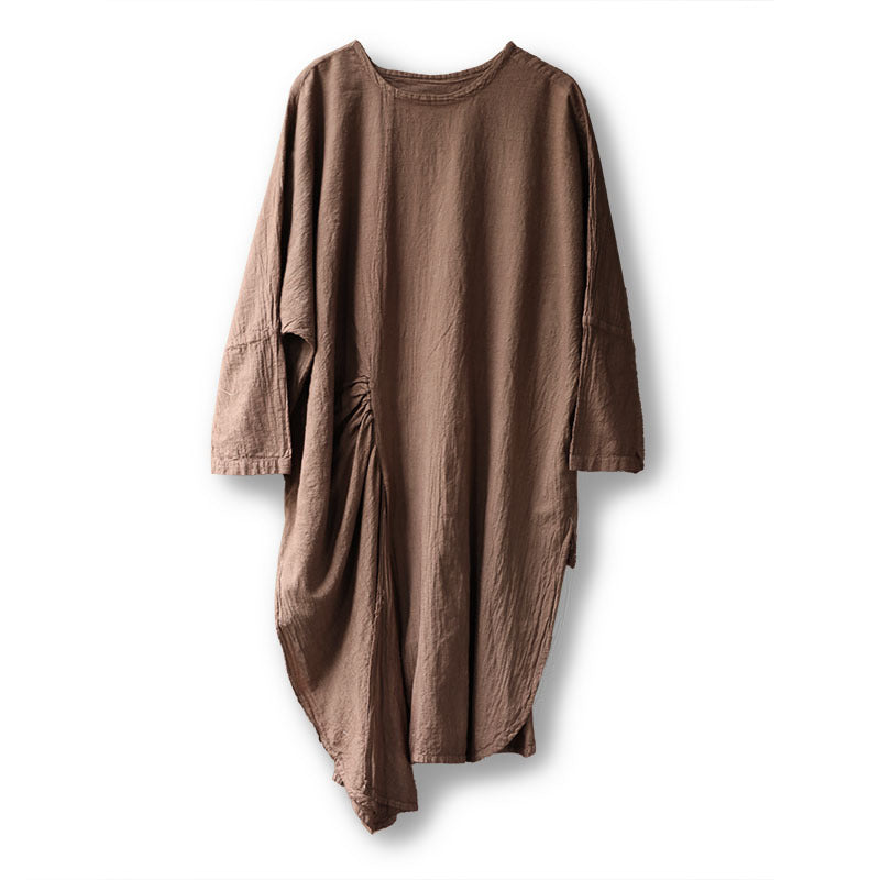 Chemisier long fendu en coton et lin