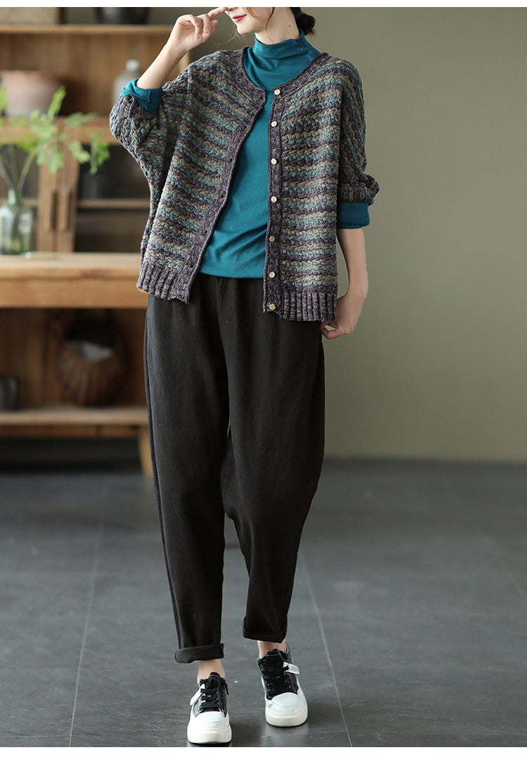Cardigan en tricot rayé vintage
