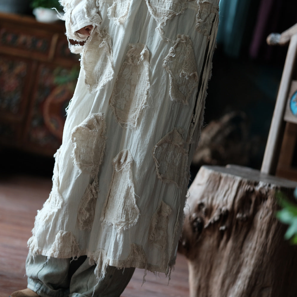 Vestido túnica de patchwork color crudo
