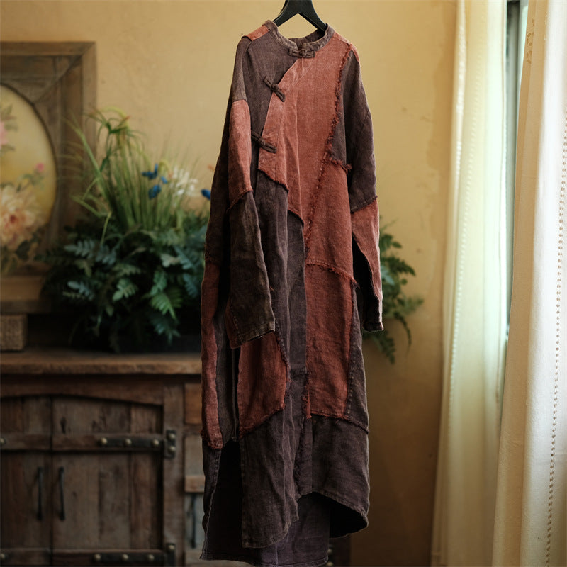 Robe vintage en lin patchwork