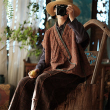 Daisy Vest worn over linen blouse — side view, natural styling