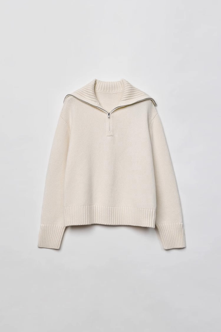 Cozy Zip Wool Knit Sweater for Women – Half-Zip Collar Pullover with 80% Wool Blend | COANDMI Collection