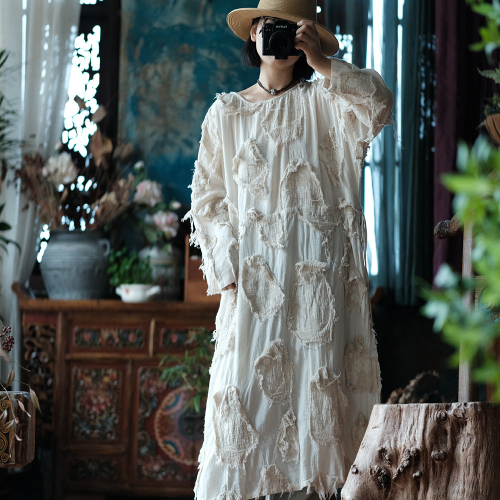 Vestido túnica de patchwork color crudo