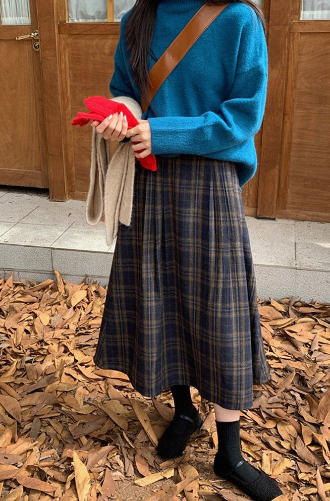 Vintage Check Midi Skirt