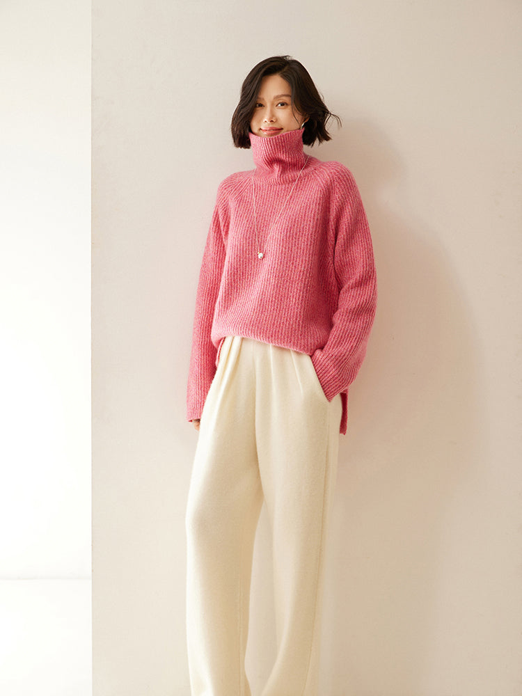 Pantalon large en laine cachemire avec détails en velours