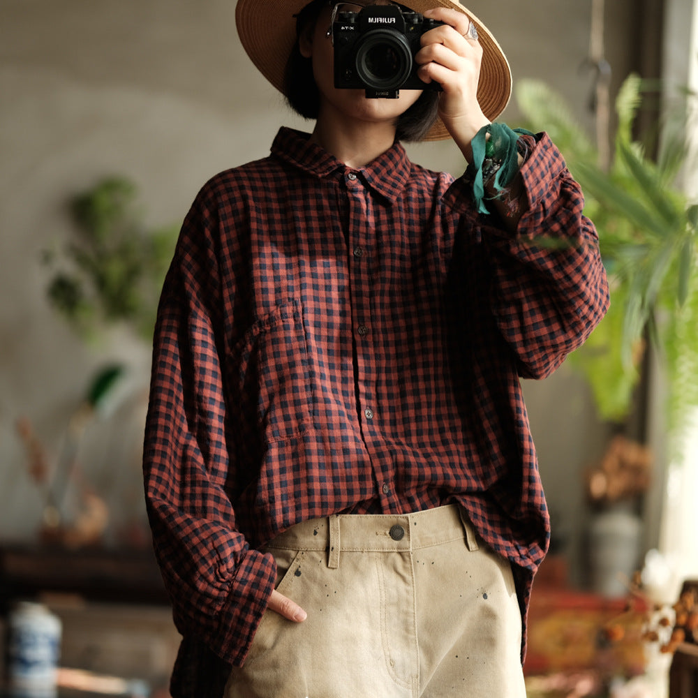 Camisa Vintage de Lino a Cuadros