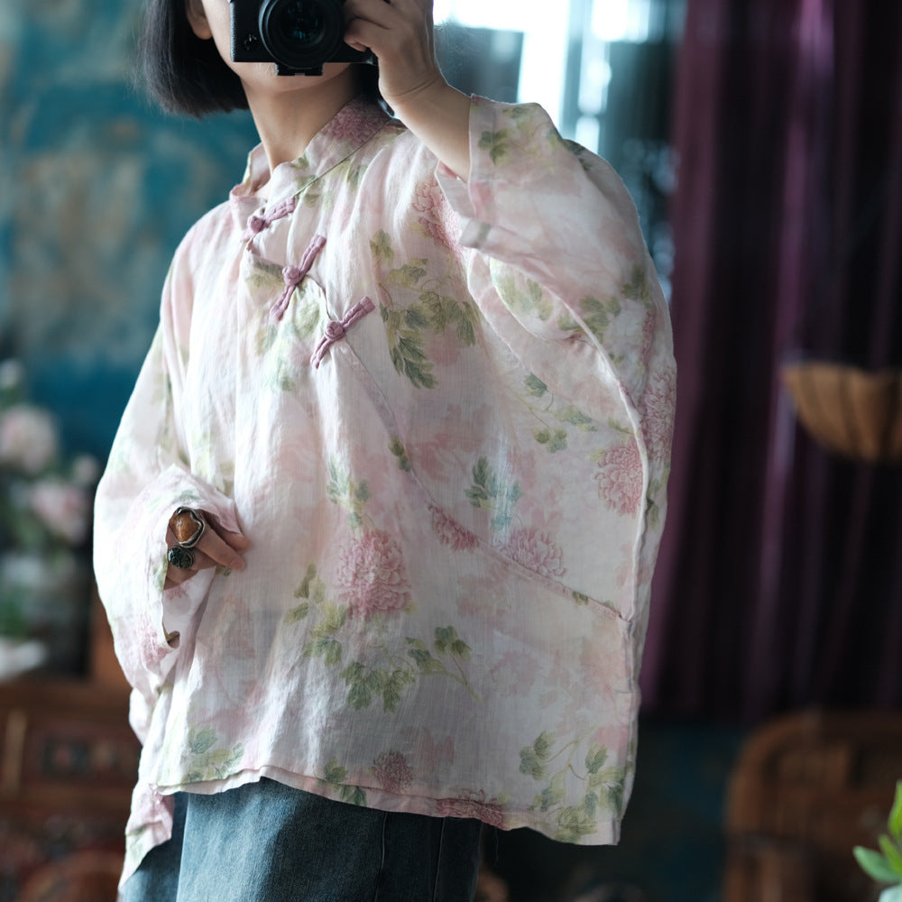 Chemisier vintage à fleurs et coupe-vent
