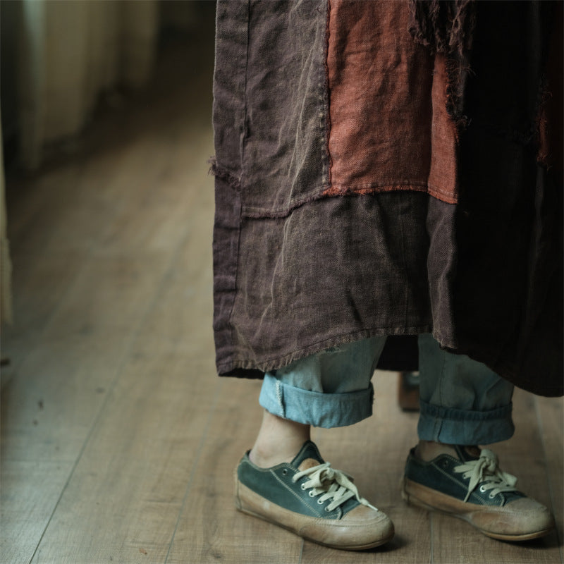 Robe vintage en lin patchwork