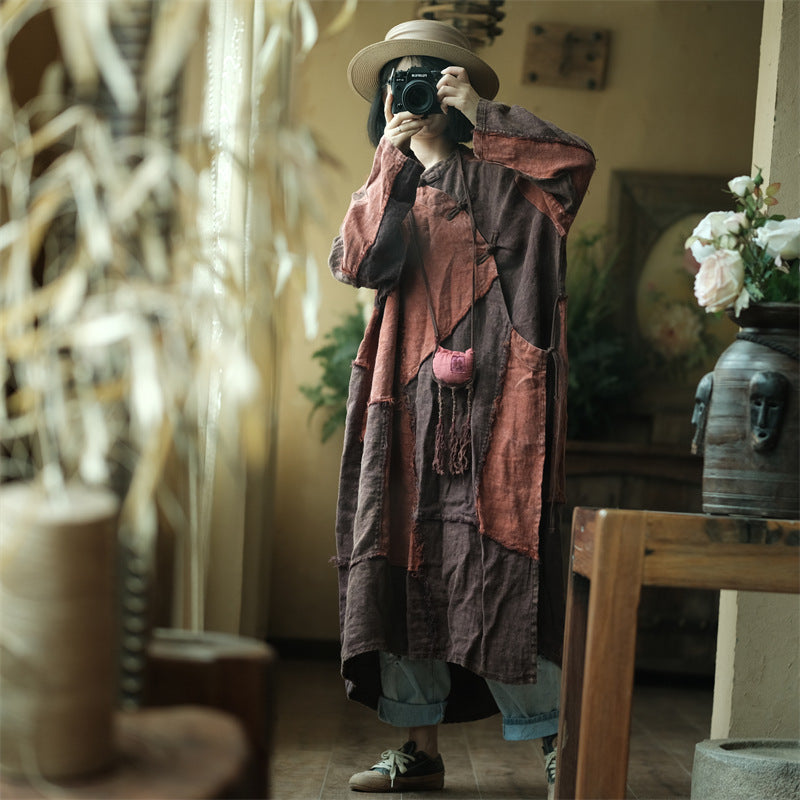Robe vintage en lin patchwork