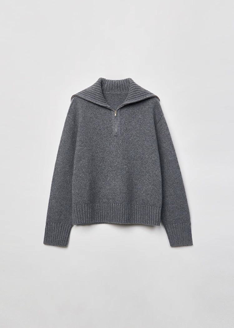 Cozy Zip Wool Knit Sweater for Women – Half-Zip Collar Pullover with 80% Wool Blend | COANDMI Collection
