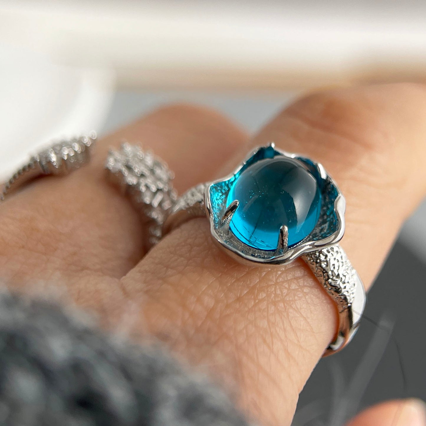 Ensemble de bagues minimalistes en argent sterling 925 avec pierre de lune, fait à la main