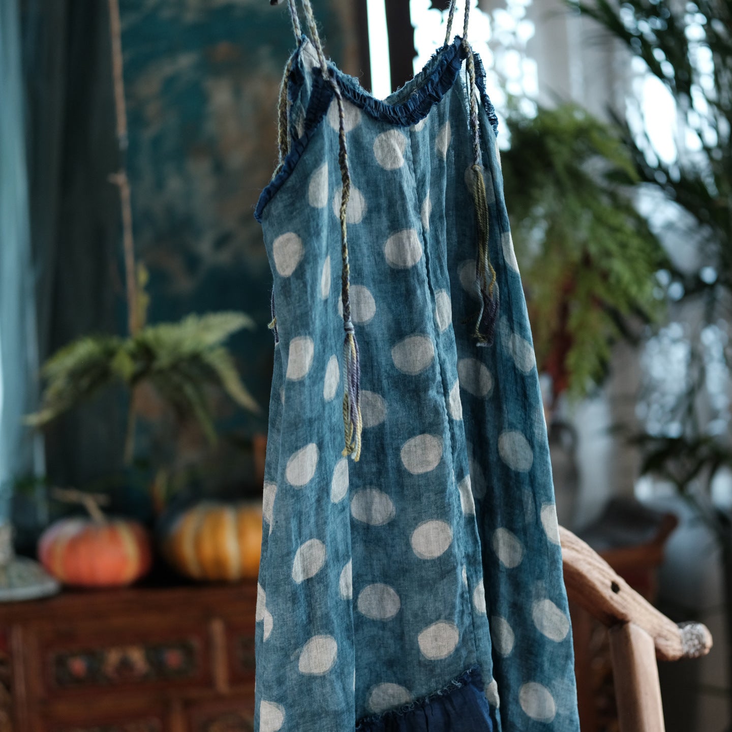 Azure Polka Linen Summer Dress