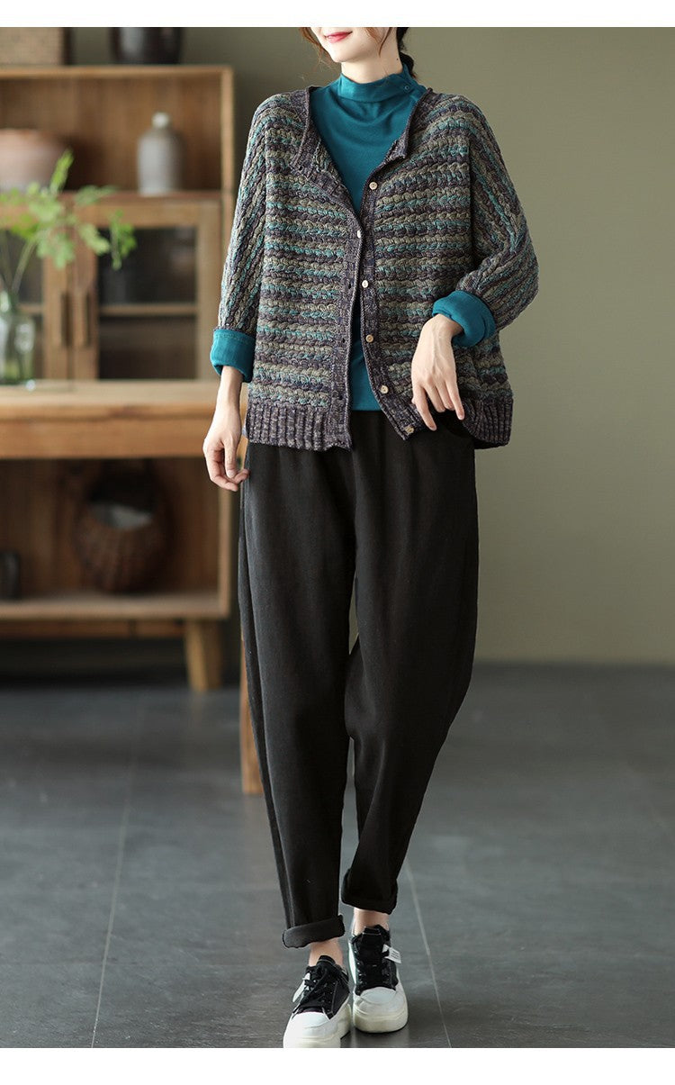 Cardigan en tricot rayé vintage