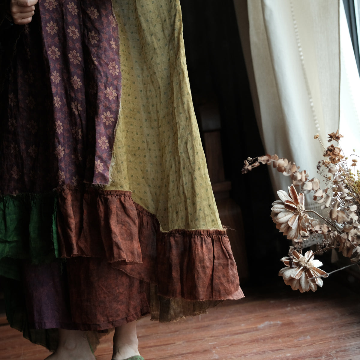 Mori Garden Patchwork Ramie Maxi Dress