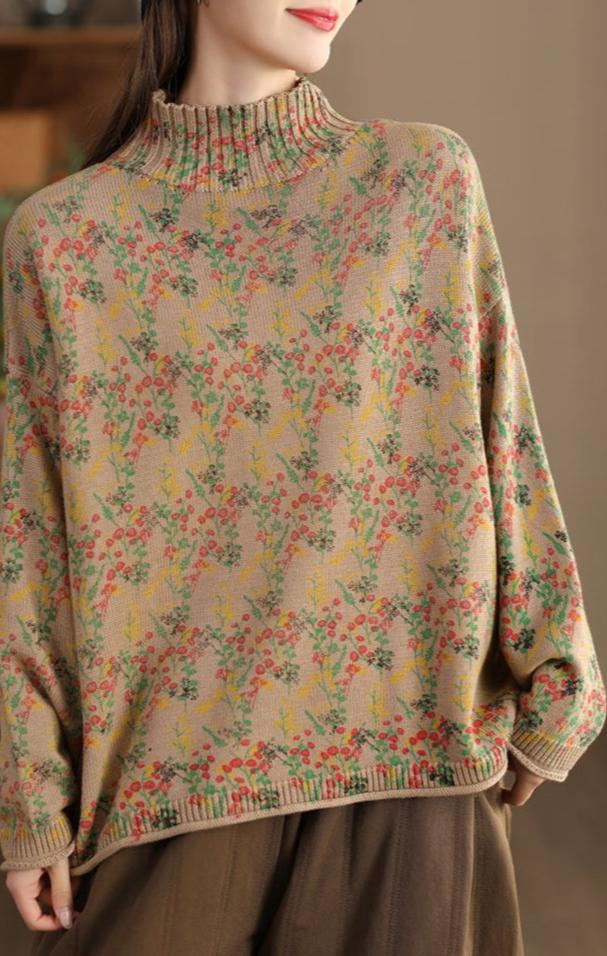 Suéter de punto vintage con flores