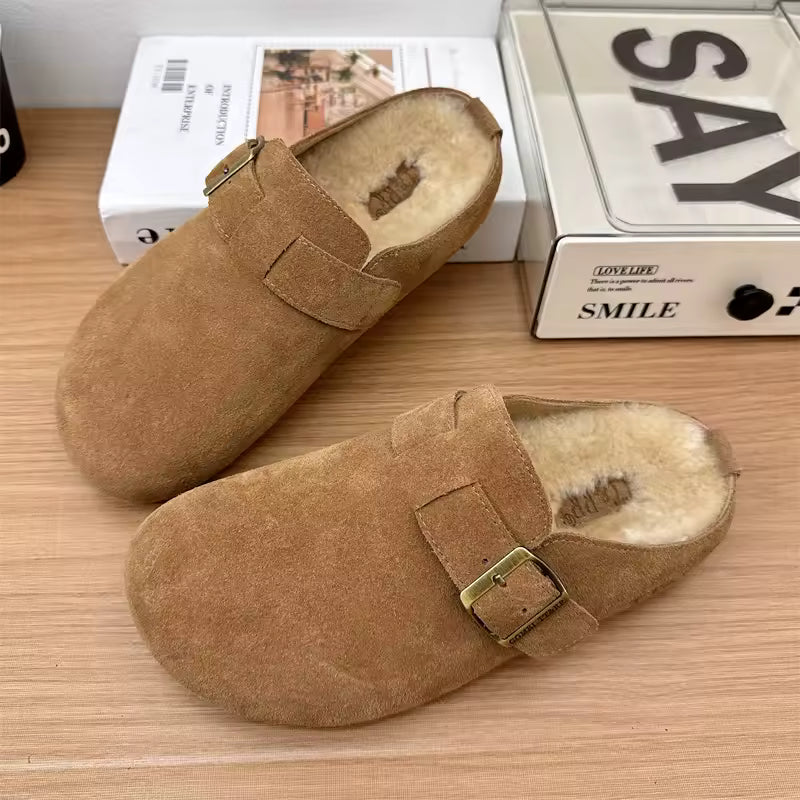 Women’s Suede Fuzzy Cork Slippers