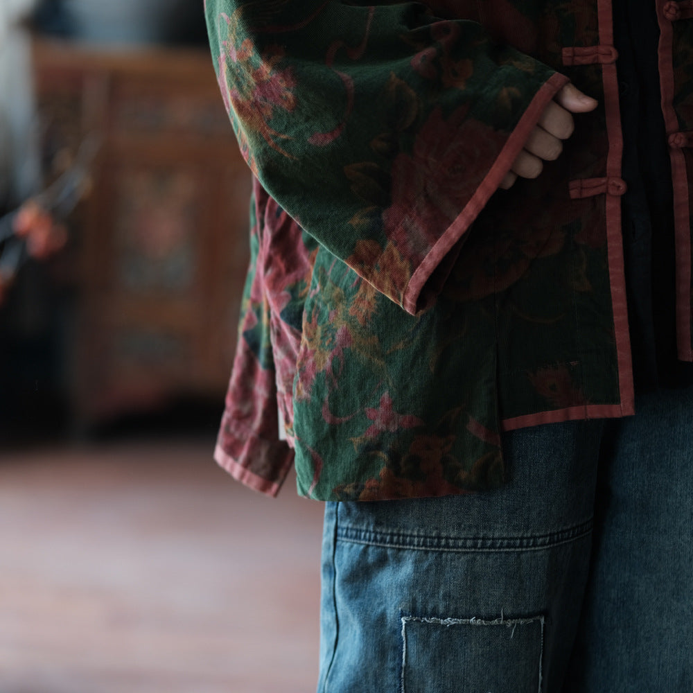 Veste vintage en lin à motifs ethniques