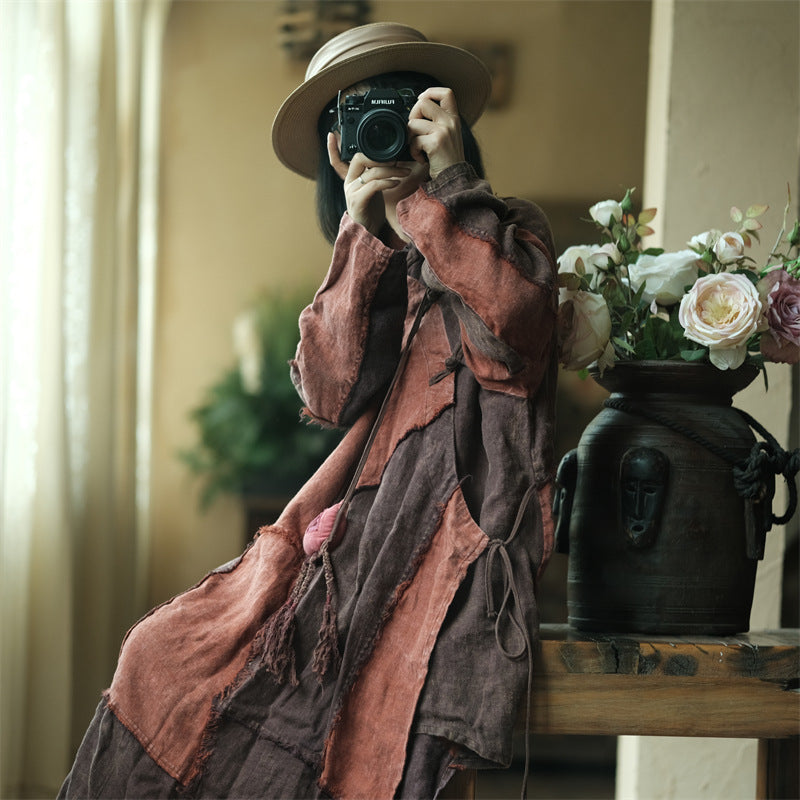 Robe vintage en lin patchwork