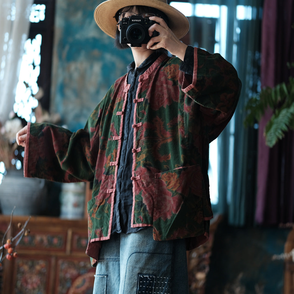 Veste vintage en lin à motifs ethniques
