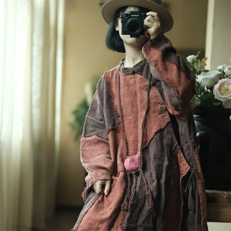 Robe vintage en lin patchwork