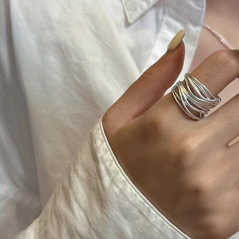 Bague géométrique en argent sterling 925