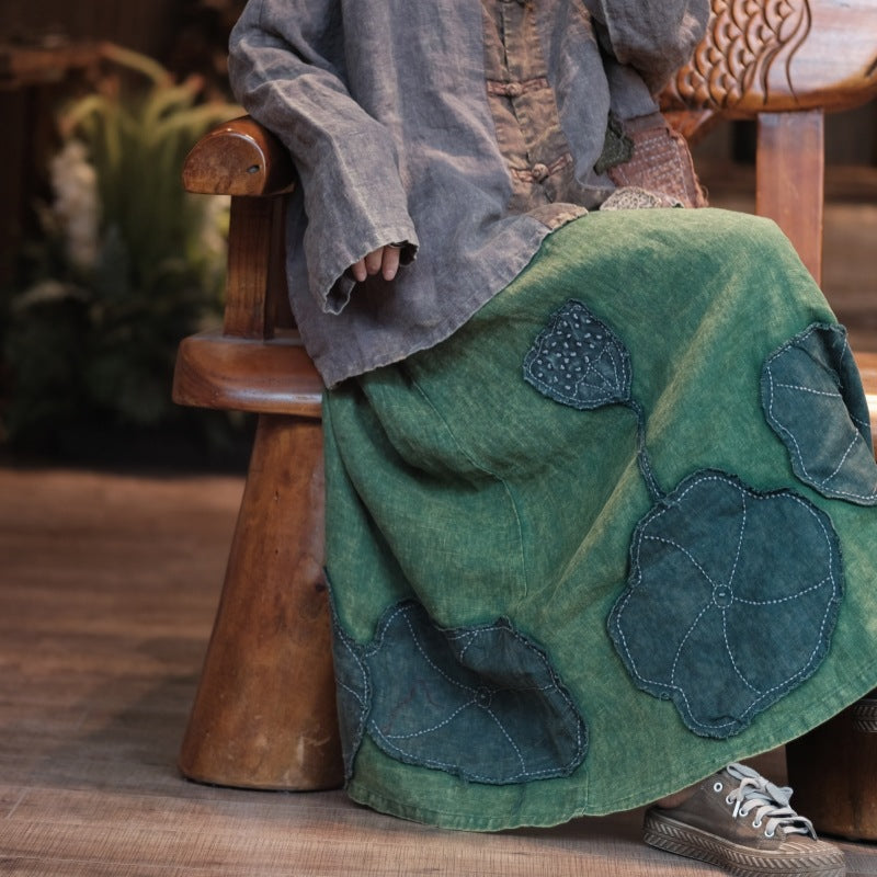 Jupe patchwork vintage à motif lotus